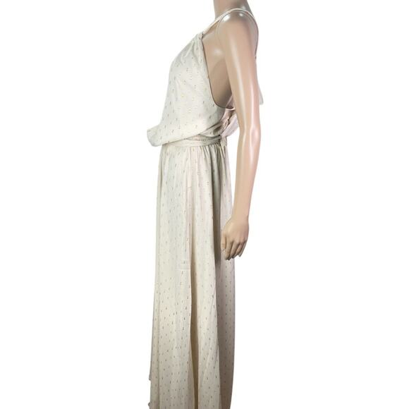 New ModCloth Illuminated Elegance Ivory Metallic Chiffon Maxi Dress - Picture 3 of 12